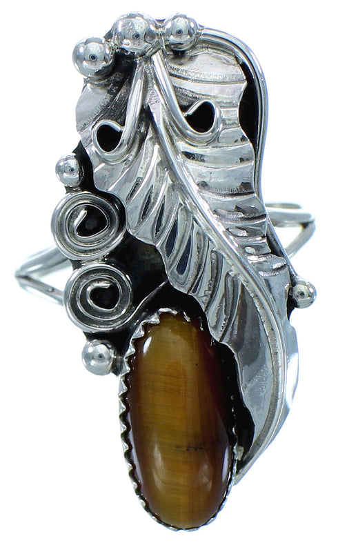 American Indian Sterling Silver Navajo Tiger Eye Leaf Ring Size 8-1/2 JX126021